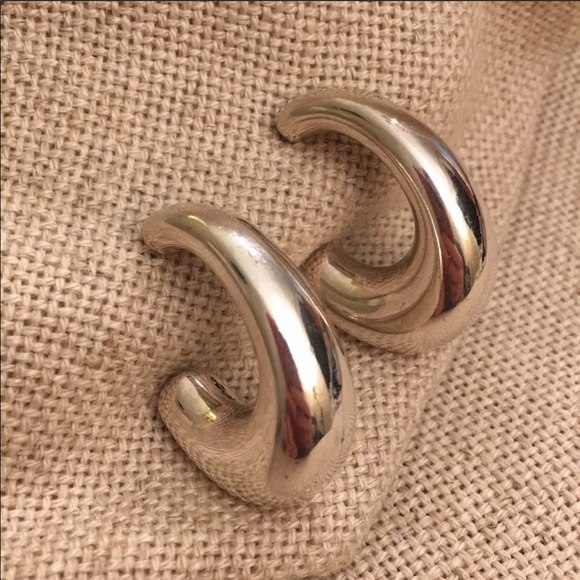 Silver Puffed Hoop Earrings - Picture 6 of 8